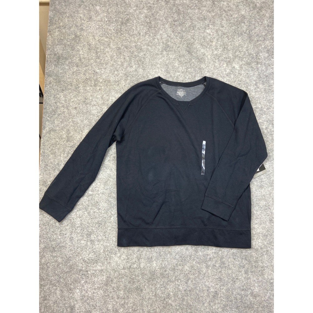Cuddl Duds Men Black Raglan Long Sleeve Crewneck‎ Sweatshirt XL New With Tags